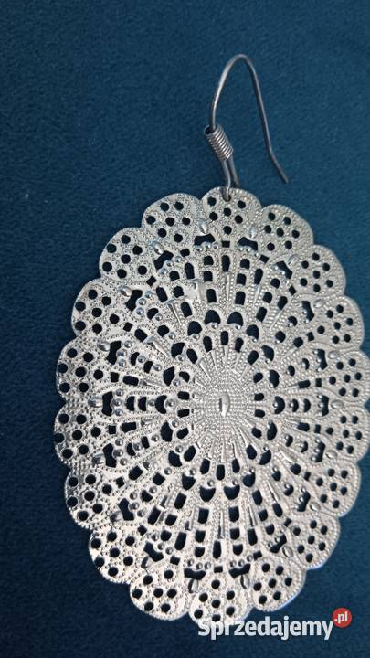 OKAZAŁE SREBRZONE KORONKOWE KOLCZYKI