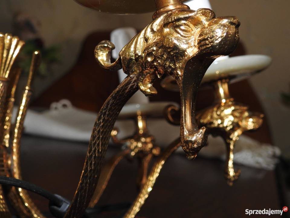 Żyrandol mosiężny XX wiek onyks 8 źródeł światła podkarpackie Przemyśl