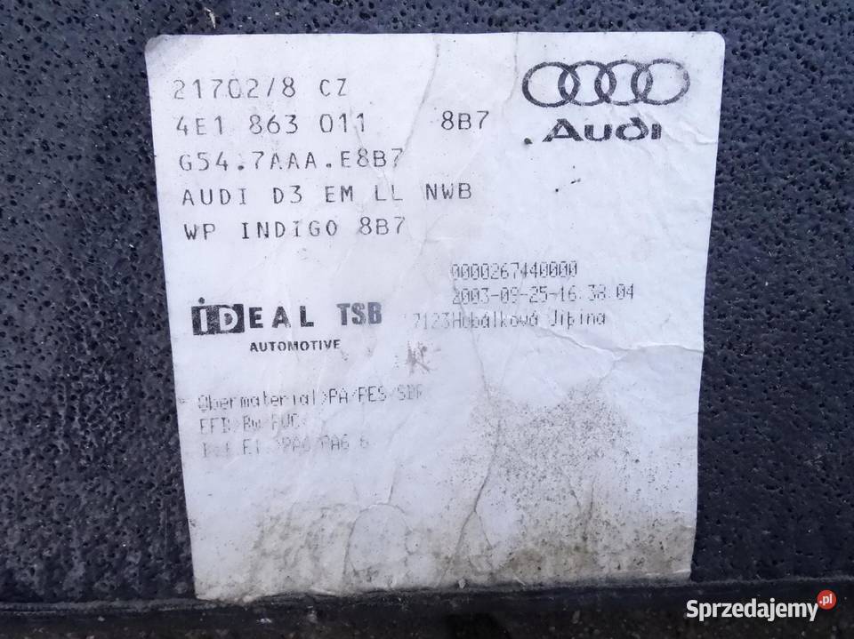 4E1863011 AUDI A8 D3 0307 DYWANIKI PRZOD TYL Przemęt