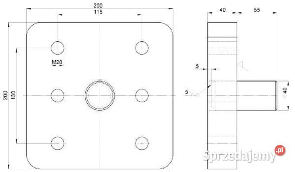 Płyta do wspawania 130x115 mm 6 otworów M20 Kamionna
