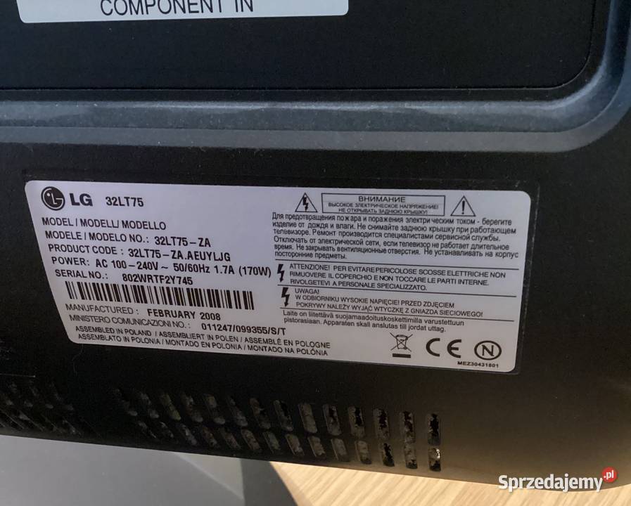 Telewizor LCD Monior Ekran 32 cale LG 32LT75 32cale Pruszcz Gdański