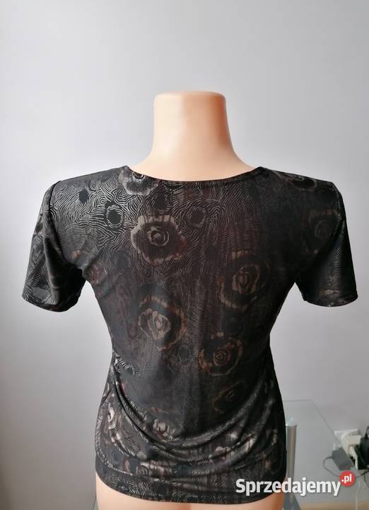 BRĄZOWO ZŁOTA BŁYSZCZĄCA BLUZKA MOTYW KWIATOWY