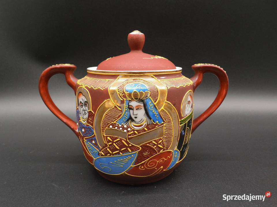 Japońska cukiernica w stylu Satsuma Moriage Porcelana i szkło