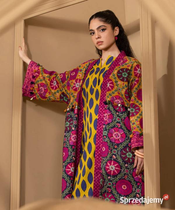 Długa narzutka kimono L 40 kolorowe bawełna folk Szczecin