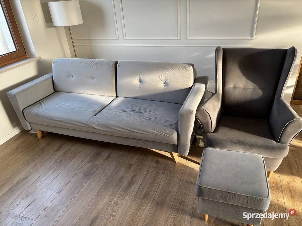 Sofa z fotelem i pufa Zestaw wypoczynkowy