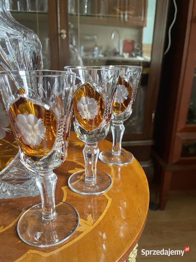 Kryształ karafka z kieliszkami Huta Julia PRL Jelenia Góra