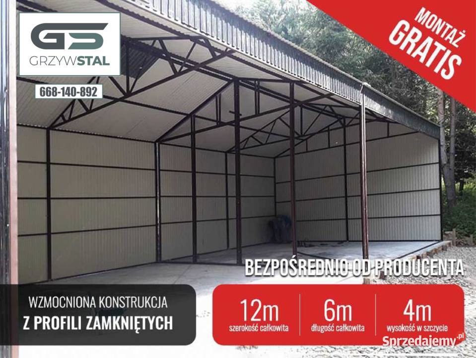 Garaż Blaszany Wiata o wymiarach 12x6m OTWARTA