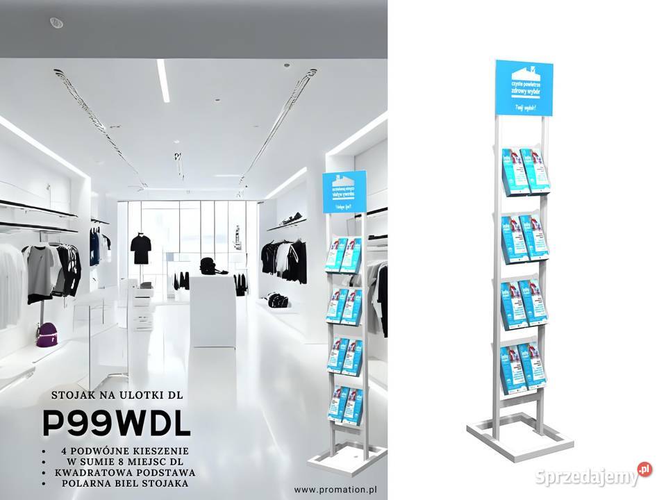 Biały stojak na ulotki reklamowe DL do biur mazowieckie Warszawa