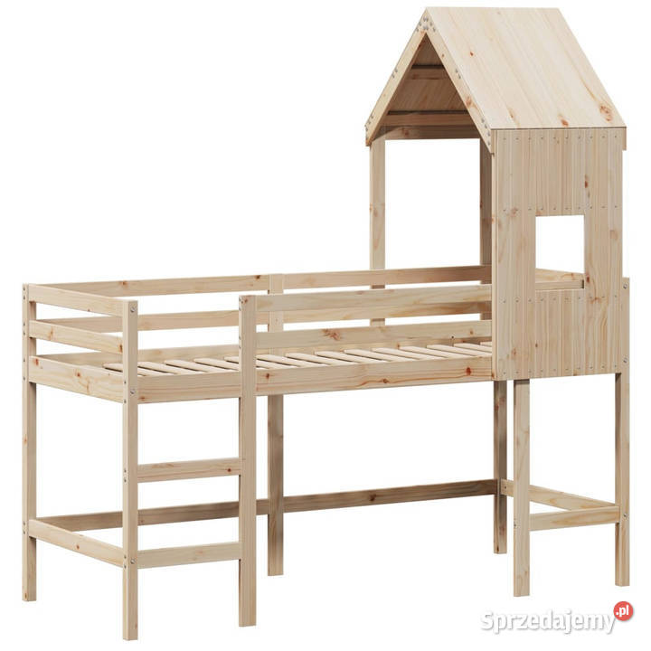Łóżko na antresoli z drabiną i dachem sosna 95cm
