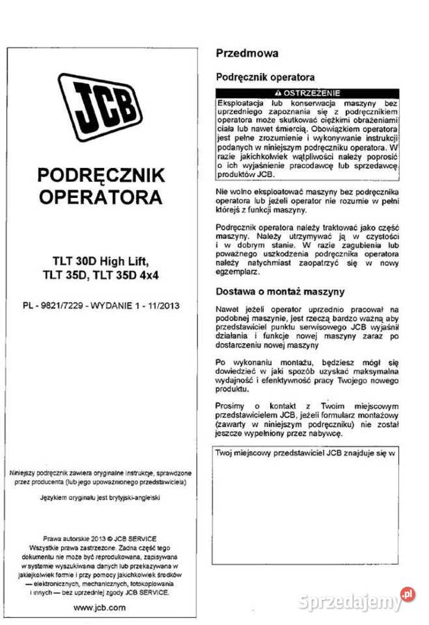 DTR instrukcja obsługi JCB TLT 30D TLT 35D Rzeszów