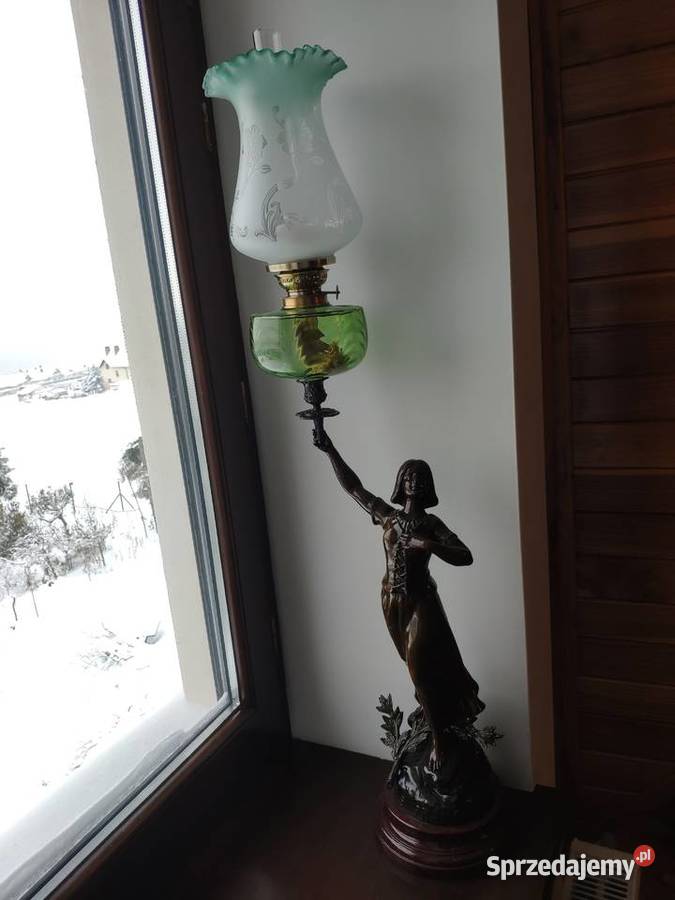 Figuralna sygnowana ogromna emaliowana lampa małopolskie