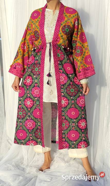 Długa narzutka kimono M 38 kolorowe bawełna folk Rozmiar 38(M)