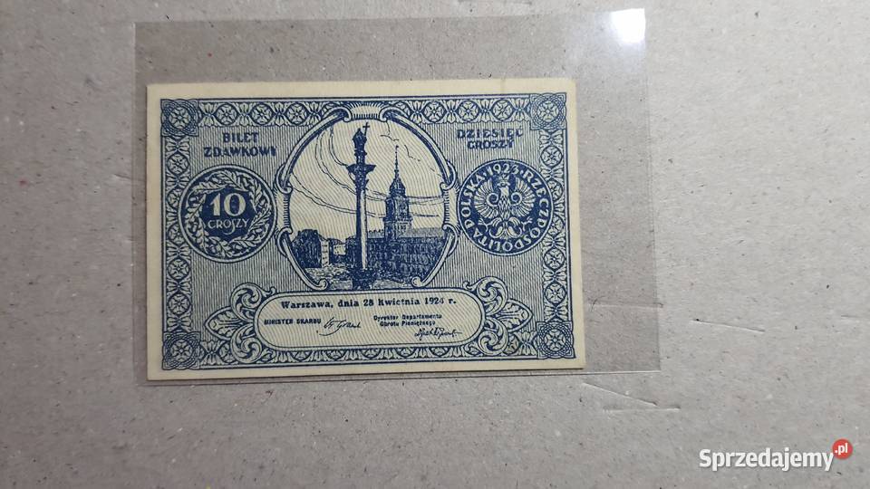 RARYTAS BILET ZDAWKOWY 10 GROSZY 1924 UNC Numizmatyka Warszawa sprzedam