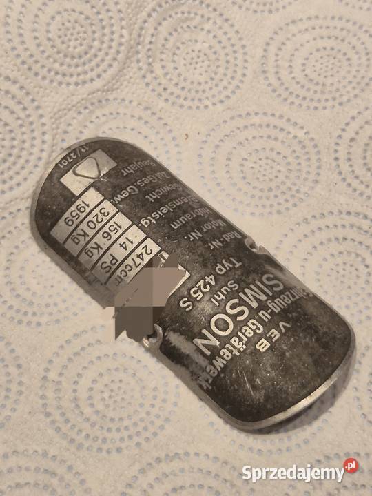 Tabliczka znamionowa Simson AVO Sport 425S Słupsk