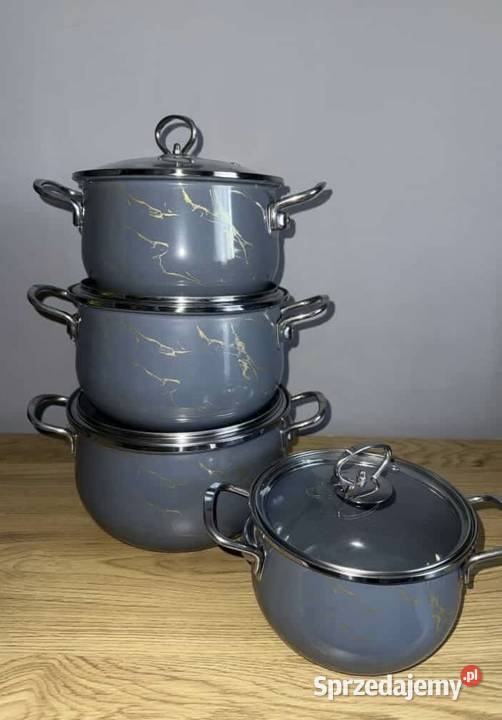 229 Garnki emaliowane szare 4 sztuki Edenberg Zabrze