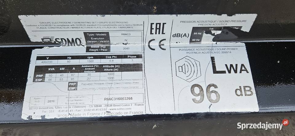 Generator prądu SDMO R66 2016 4000h kujawsko-pomorskie Nakło nad Notecią sprzedam