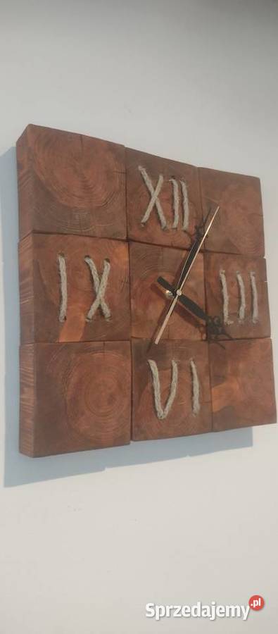 Zegar Ścienny drewniany 36 x 36 kostka dąb jasny ścienny Kruszwica