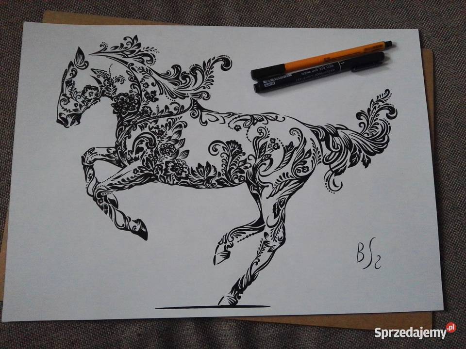 Rysunek koń cienkopis blok tech A3 250 gm2 Warszawa