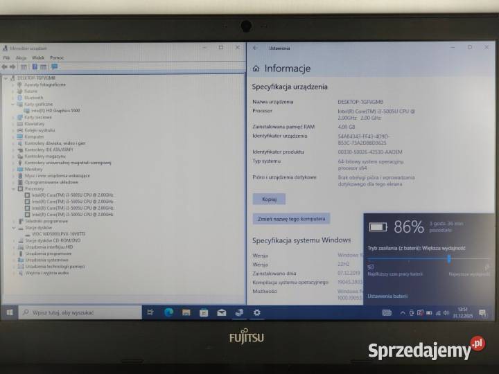 Laptop Fujitsu Lifebook a555 156 i35005U 4GB mazowieckie Warszawa