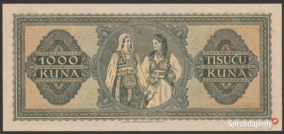 CHORWACJA 1000 KUNA 1943 STAN BANKOWY UNC Łódź