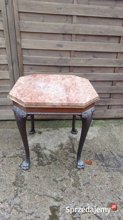 Stolik drewniany chppendale blat marmurowy Warszawa sprzedam