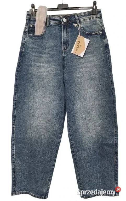 Spodnie damskie jeans M Sara w kroju balloon fit Bez wzoru Wejherowo