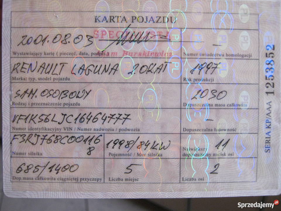 RENAULT LAGUNA KOMBI 20 KAT 1997 poduszka powietrzna Koszalin