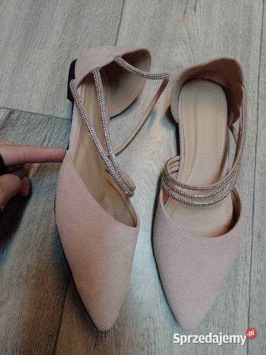 4243 Różowe pudrowe baleriny wieczorowe NOWE