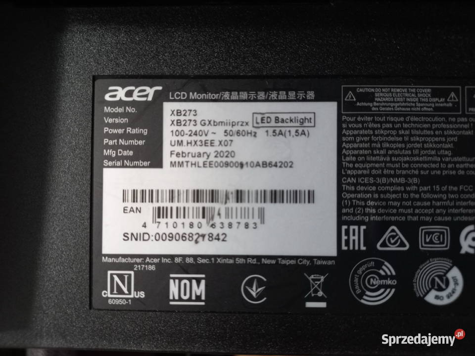 Płyta główna do monitora Acer XB273 GXbmiiprzx Monitory i projektory