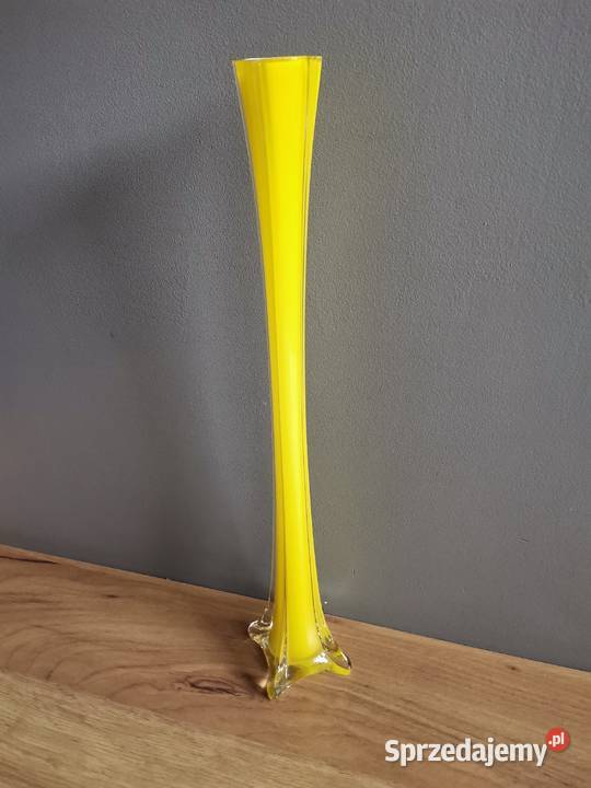 Stary wysoki żółty wazon Flet design PRL Porcelana i szkło Siemianowice Śląskie