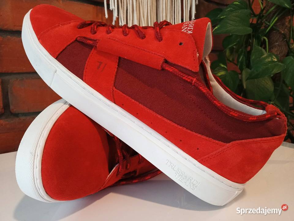 TRUSSARDI JEANS NOWE suede red zamsz 43 27 Półbuty łódzkie Łódź sprzedam