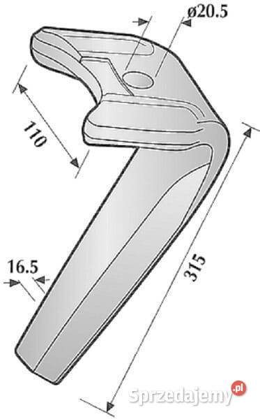 Ząb brony aktywnej prawy L318 mm pasujący do Kamionna