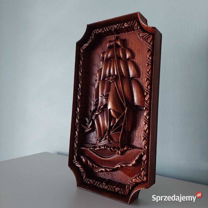 Płaskorzeźba żaglowiec na morzu fale mewy zachodniopomorskie Malechowo sprzedam