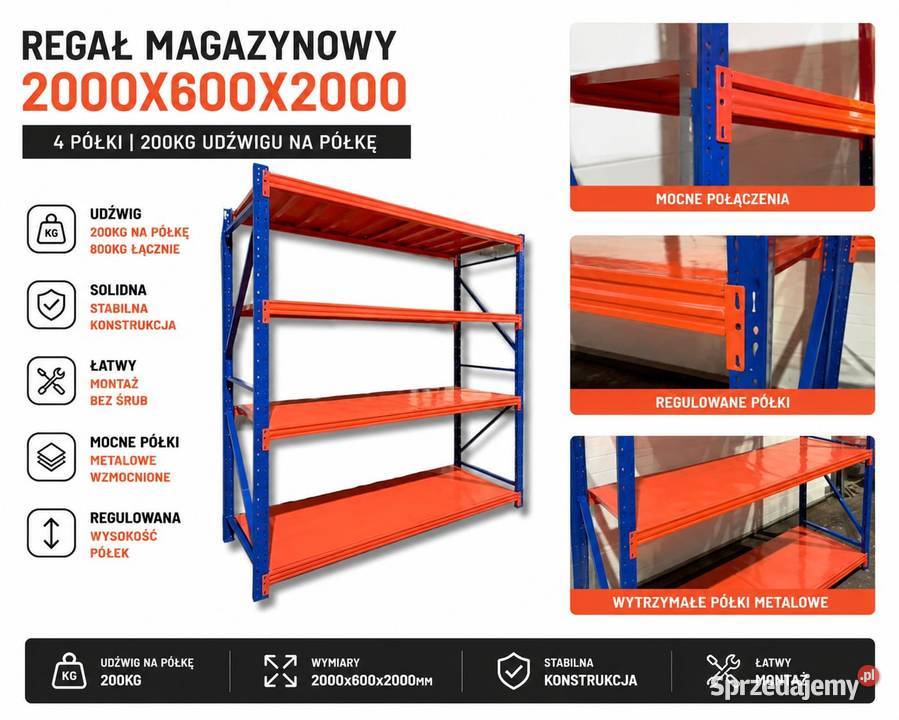 Regały Magazynowe 200x60x200 Piotrków Trybunalski