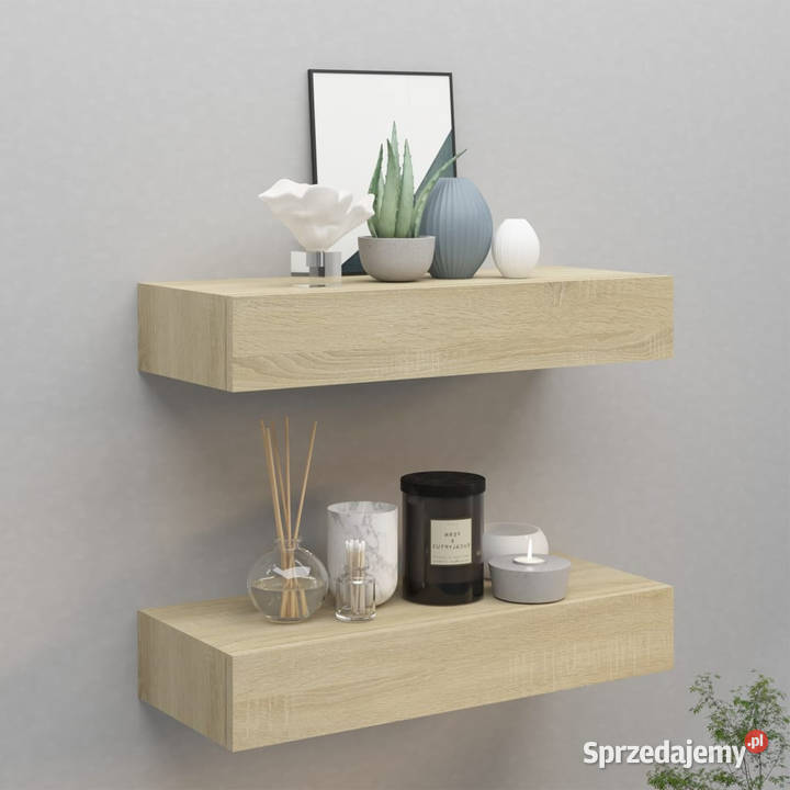 Półki ścienne z szufladą 2 dąb 60x235x10 MDF