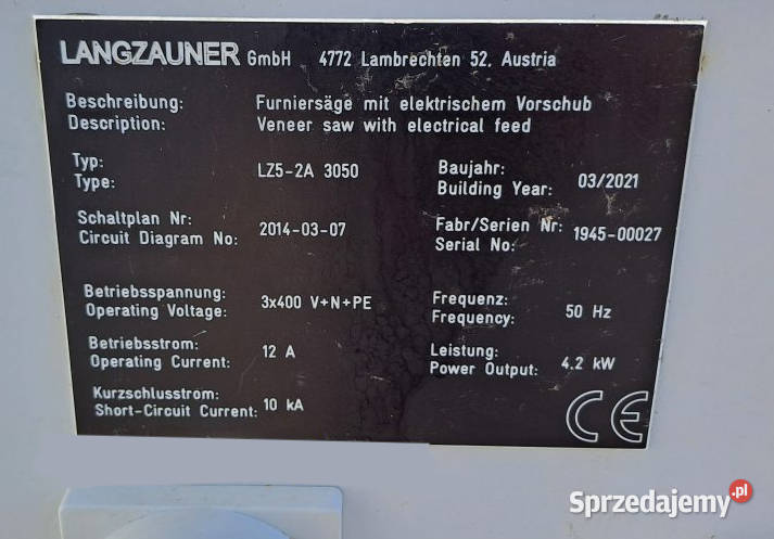 Piła do forniru Langzauner LZ 52A 3050 frez i Wadowice sprzedam