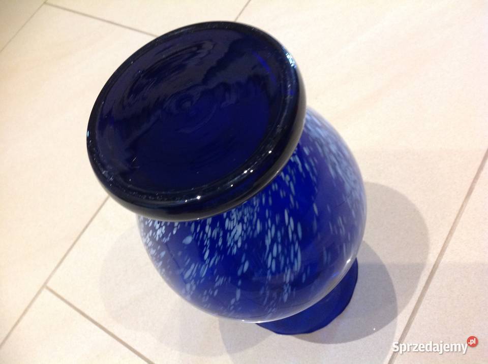 Stary Wazon Szklany Kobaltowy Murano z Białym