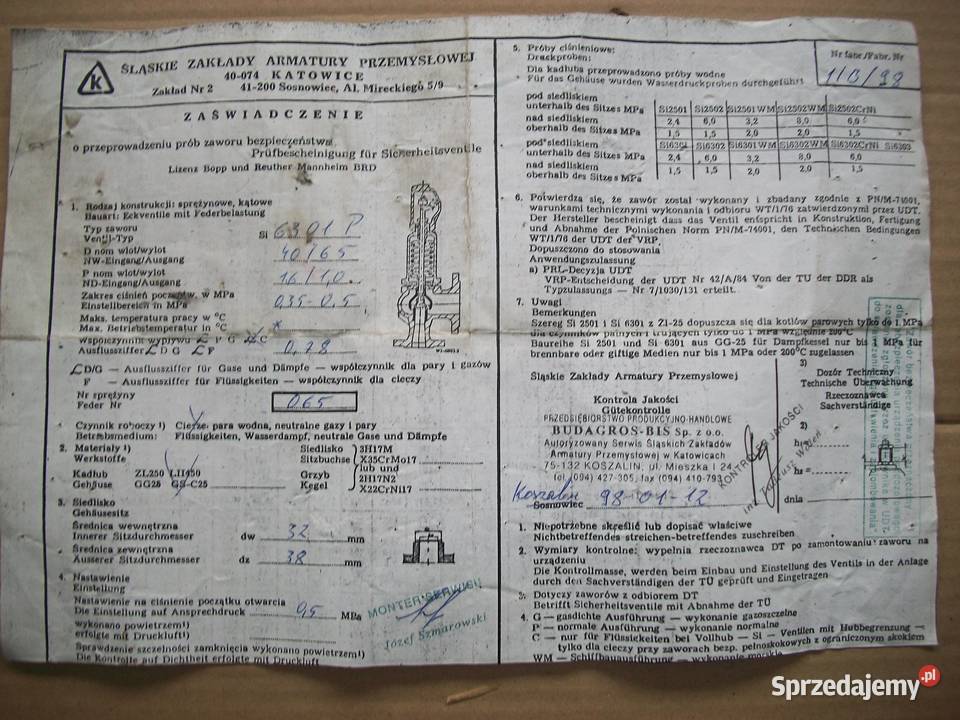 Zawór Si6301 40x65 mm małopolskie Olkusz