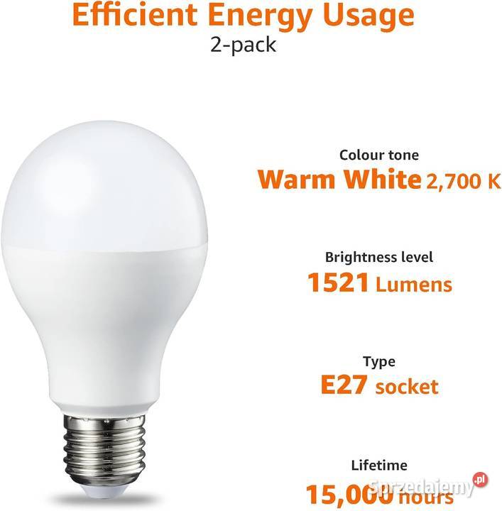 2x Żarówka LED 14W ekwiwalent 100W E27 1521lm Szczerbice
