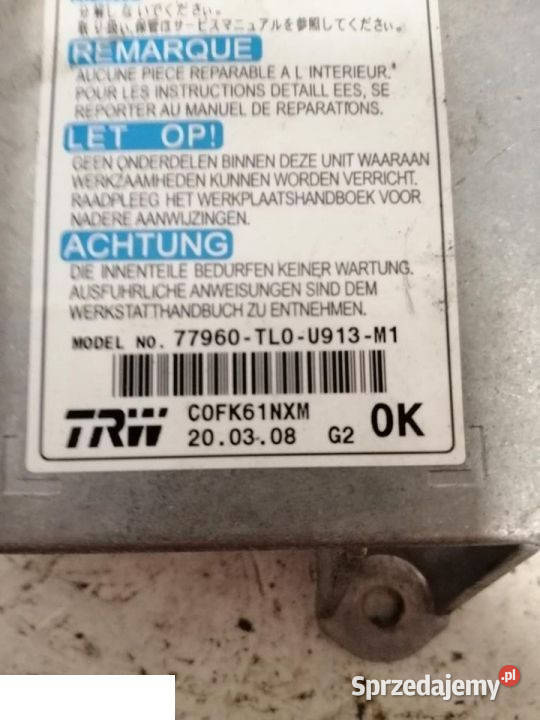 Honda Accord VIII 2010 24 ivtec moduł poduszek osobowe Kozubszczyzna sprzedam