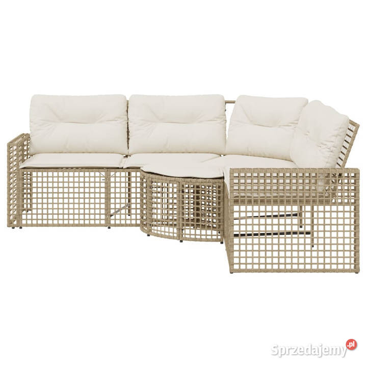 Narożna sofa ogrodowa z poduszkami i podnóżkiem