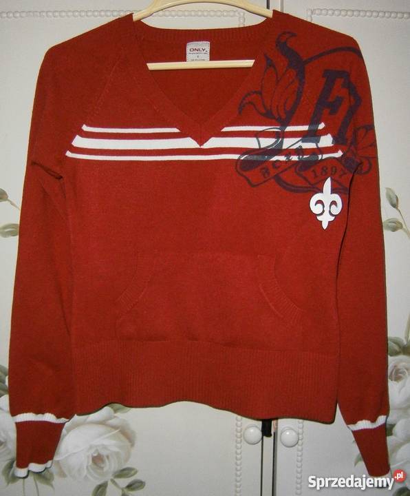 Sweter ONLY S czerwony retro vintage dekolt Szczecin