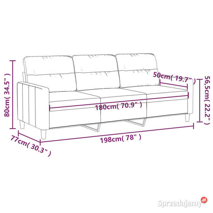 Sofa 3osobowa czarna 180 tapicerowana tkaniną mazowieckie Warszawa