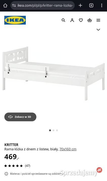 Łóżko dziecięce białe Ikea Kritter 70 x 160 dno Dąbrowa Górnicza