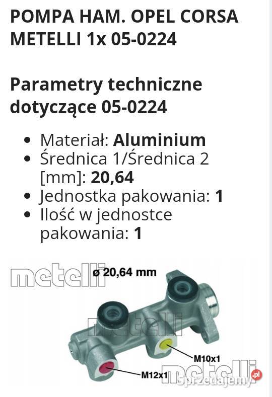 Pompa hamulcowa metelli 050224 Opel Corsa Combo osobowe Katowice sprzedam