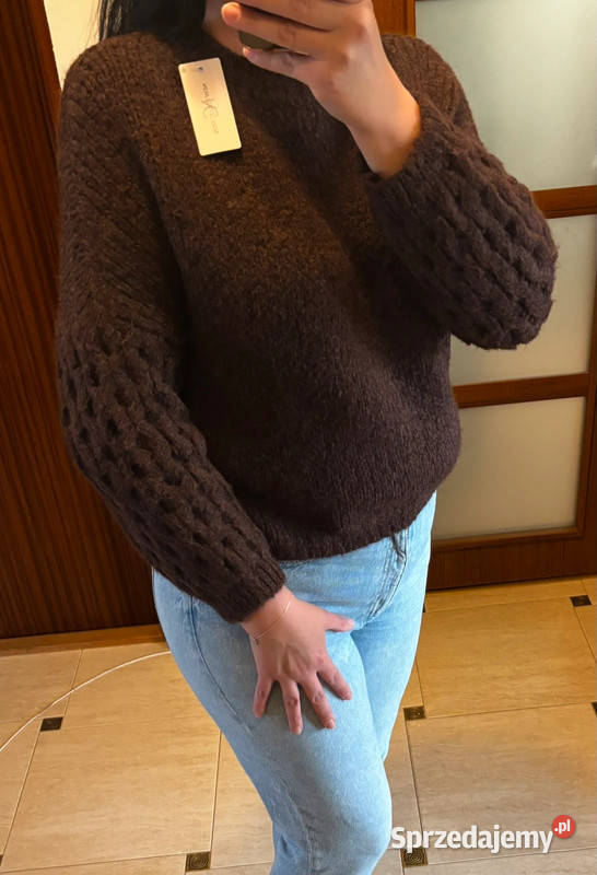 Sweter damski z grubym splotem gorzka czekolada Wkładane przez głowę  zachodniopomorskie Szczecin