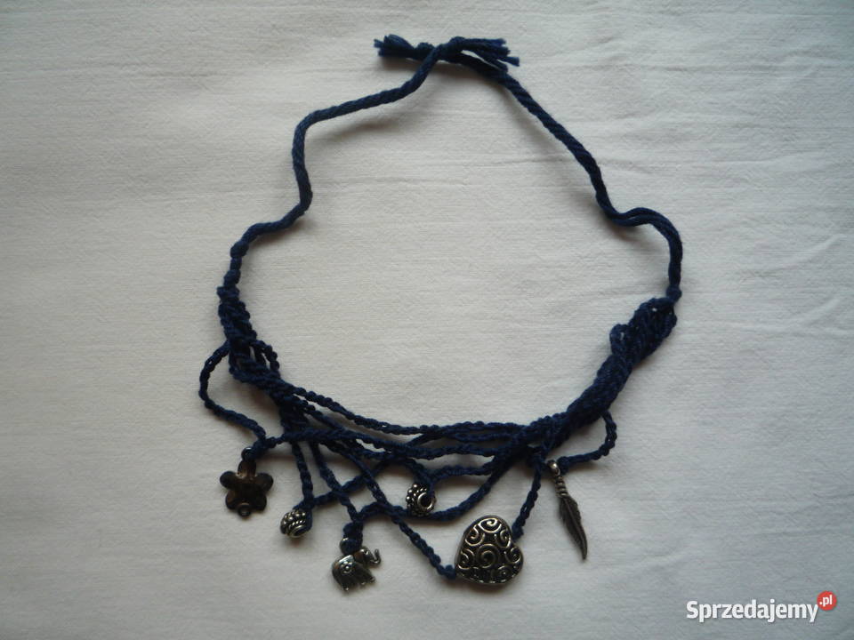 Bransoletka sznurkowa Granatowa z charmsami słoń