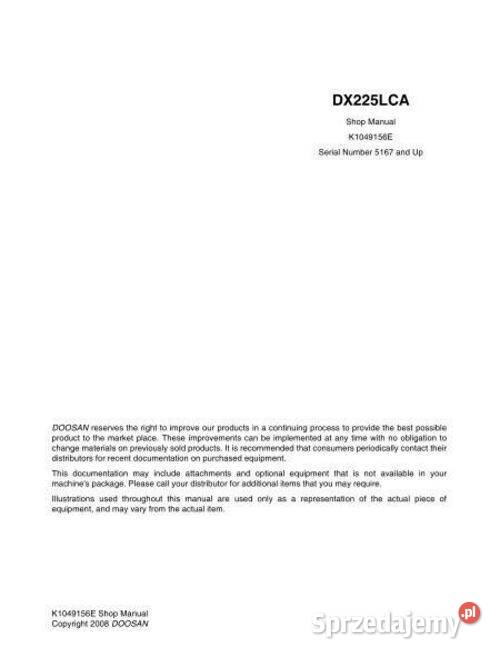 Doosan DX 225 LC 225 LC INSTRUKCJA NAPRAW świętokrzyskie Kielce