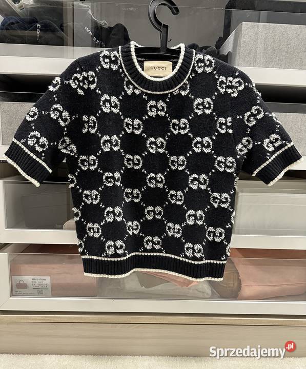 Sweter sweterek czarny biały boucl GG Gucci logo Odzież damska Zabrze