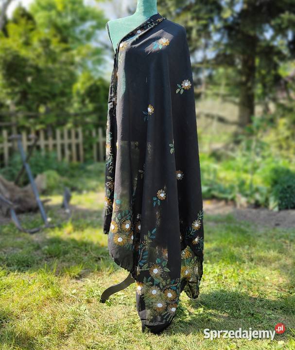 Duża chusta szal dupatta haftowana czarna Szczecin sprzedam